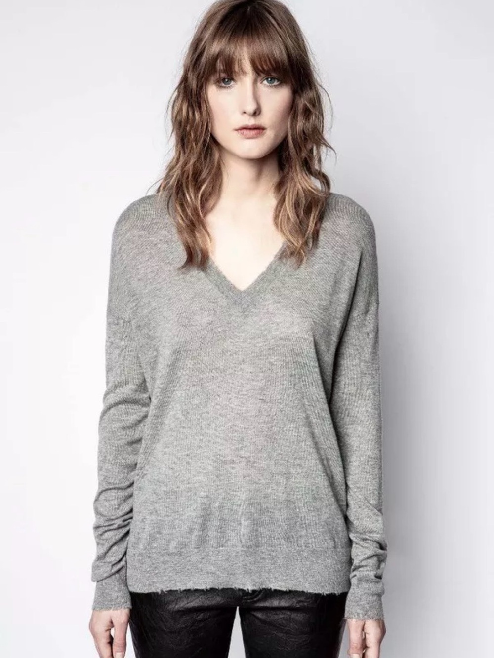 Zadig & Voltaire gray v-neck 
"happy wings" rhinestone sweater. Size medium